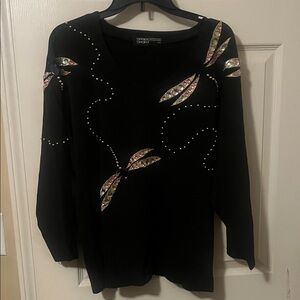 Vintage Black Beaded Top with Dragonfly Embellishments